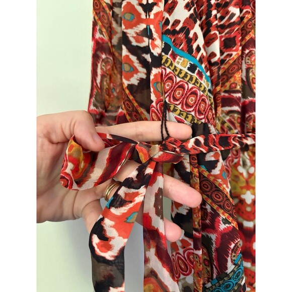 Sweet Storm Women / Junior Orange Boho Tie Waist Dress, Medium - Picture 6 of 8